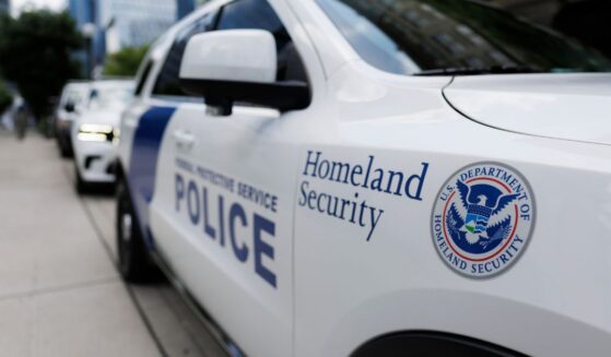 A U.S. Department of Homeland Security emblem is pictured on a police vehicle parked at Fred D Thompson Federal Building & Courthouse in Nashville, Tennessee, during a hearing regarding the release of Kilmar Abrego Garcia on Wednesday.